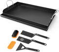 25' x 16' Cast Iron Griddle for Gas Grill with Silicone Griddle Tool Kit, Pre-Seasoned Grill Griddle for Gas/Charcoal Grills, Flat Top Grill Accessories Set with Spatulas, Scraper Cleaning Brush