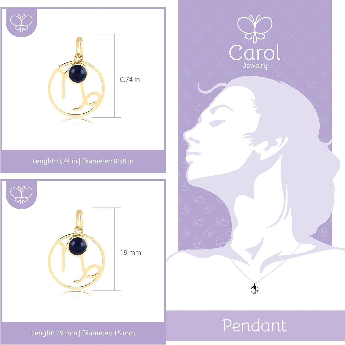 14k Solid Yellow Gold Zodiac Signs Medal Pendant for Necklace for Girls, Teens, Women and Men (Capricorn)