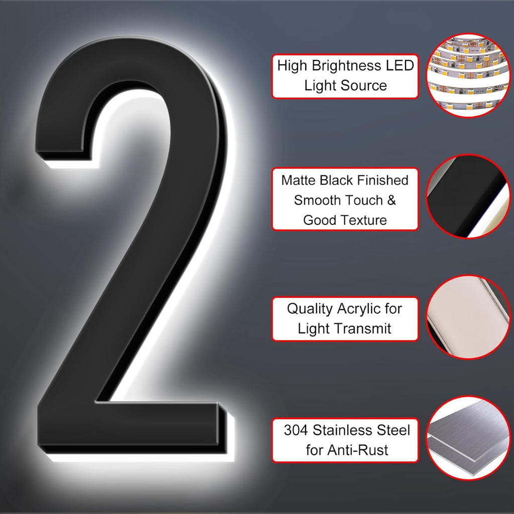 Address Numbers LED, Backlit Floating LED Home Address Numbers, Stainless Steel Lighted House Number For Outdoor.,45,C
