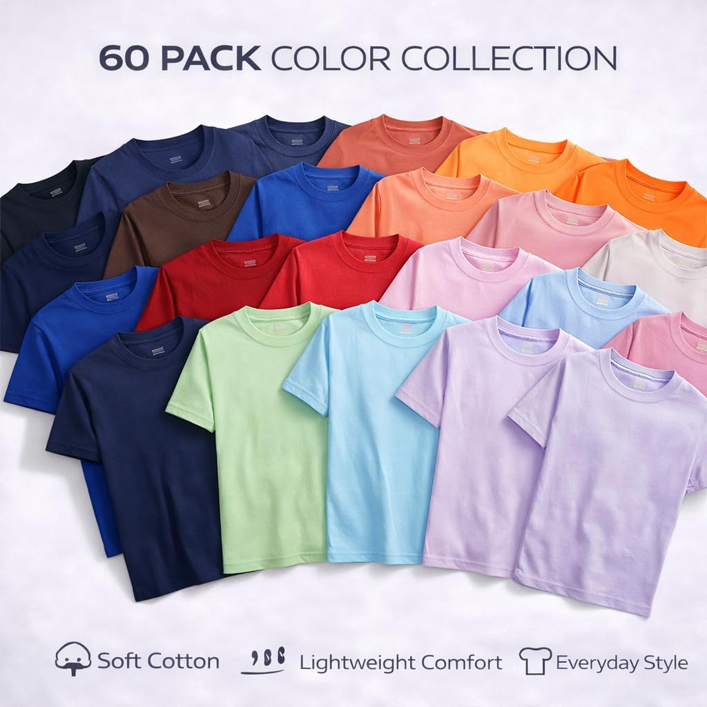 SOCKS'NBULK Men's Cotton Crew Neck Regular T-Shirts Bulk Short Sleeve Lightweight Tees Mix Colors