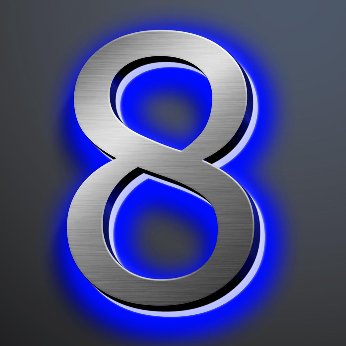 Illuminated Address Number 20 Inch, Backlit Illuminated LED House Number Enhanced Visibility, Modern Stainless Steel Lighted Address Signs, Brushed Silver, Blue Light,8