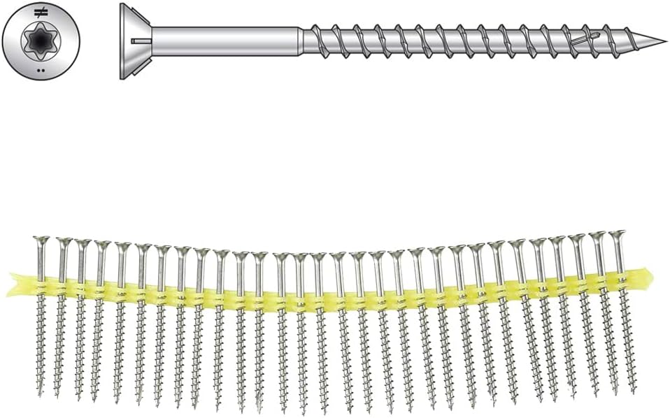 Simpson Strong-Tie SSDWP3S316 Deck-Drive DWP Wood Screw (Collated) - #10 x 3 in. T-25 6-Lobe, Flat Head, Type 316 Stainless Steel, Box Threads (1000-Qty)