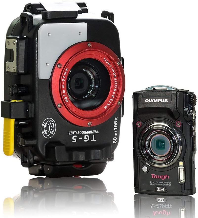 Seafrogs WPC-TG5 Waterproof housing case Underwater Diving 195FT/60M Works for Olympus TG-5 Cameras(Housing + Red Filter)