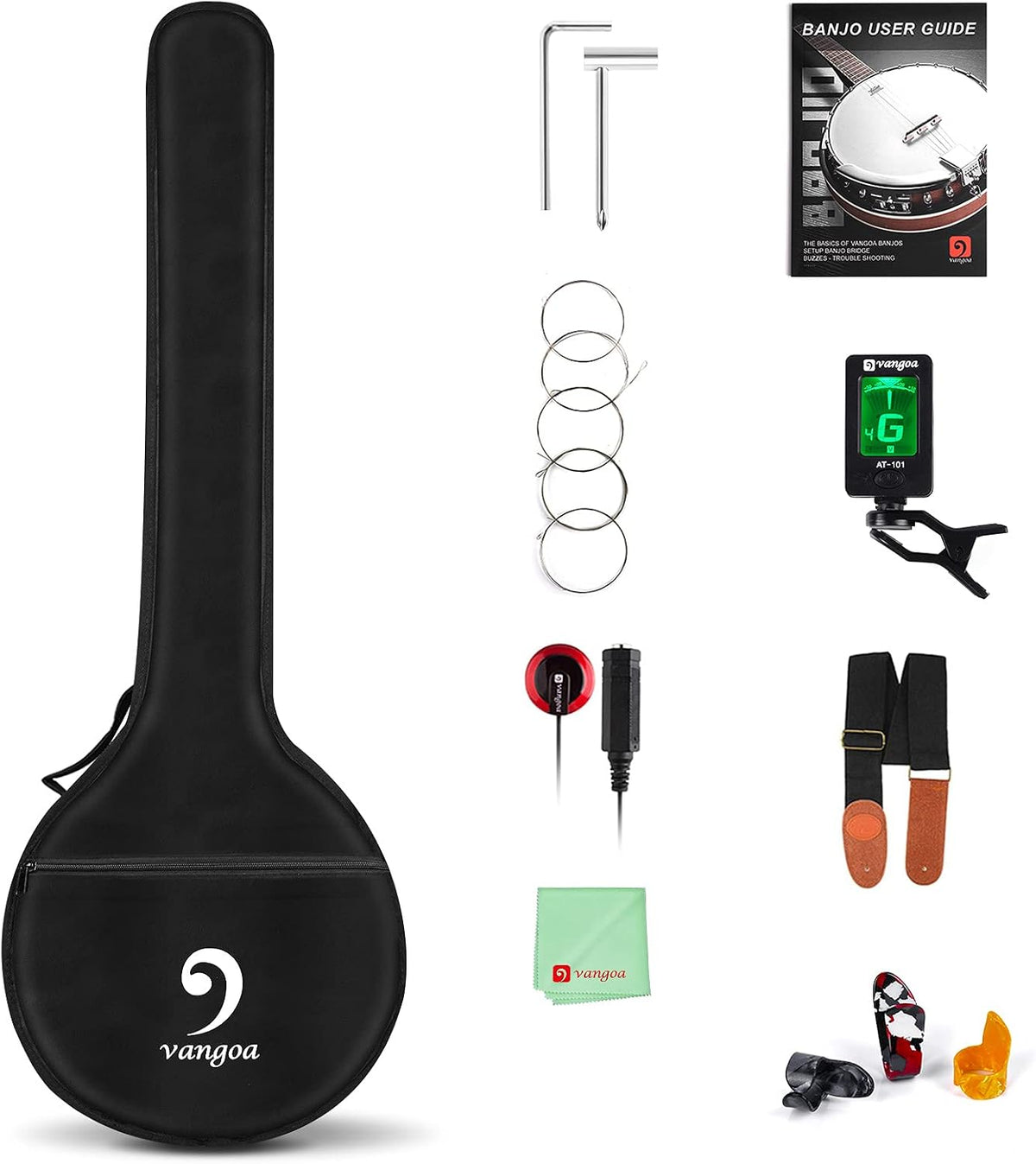 Vangoa LEFT-HANDED Banjo 5 String Mahogany Open Back Banjo with Resonator, Remo Drum Head, Geared 5th String Beginner Kit with Manual, Full Size