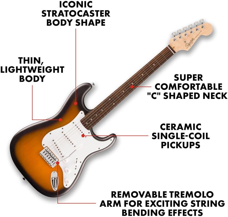Fender Squier Debut Series Stratocaster Electric Guitar Bundle with Guitar Cable