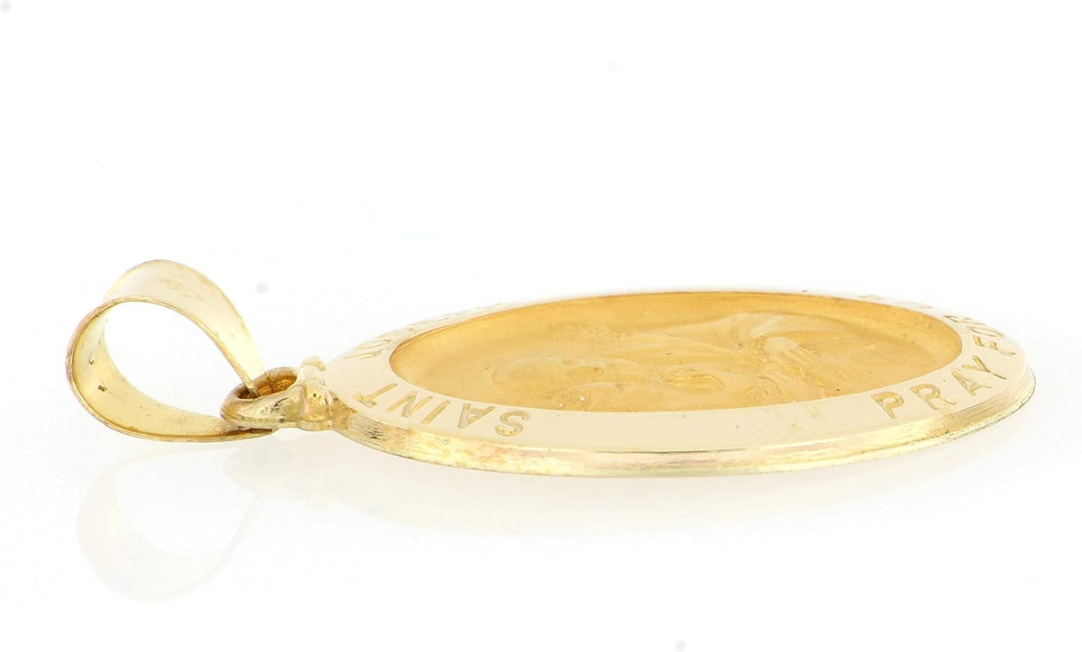 14k Yellow Gold and White Gold Polished Saint Joseph Oval Pendant Medals