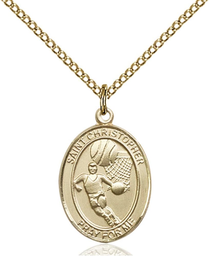 Bonyak Jewelry St. Christopher - Basketball Hand-Crafted Oval Medal Pendant in 14kt Yellow Gold-Filled
