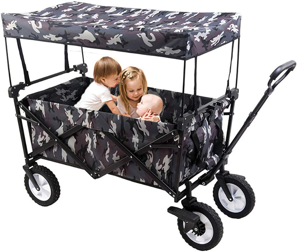 Trolley Foldable Multi-Purpose Travel Sports Outdoor Trolley with a Canopy Large Capacity of 80KG and a Tiltable Handle Used for Shopping in Various Places (A)