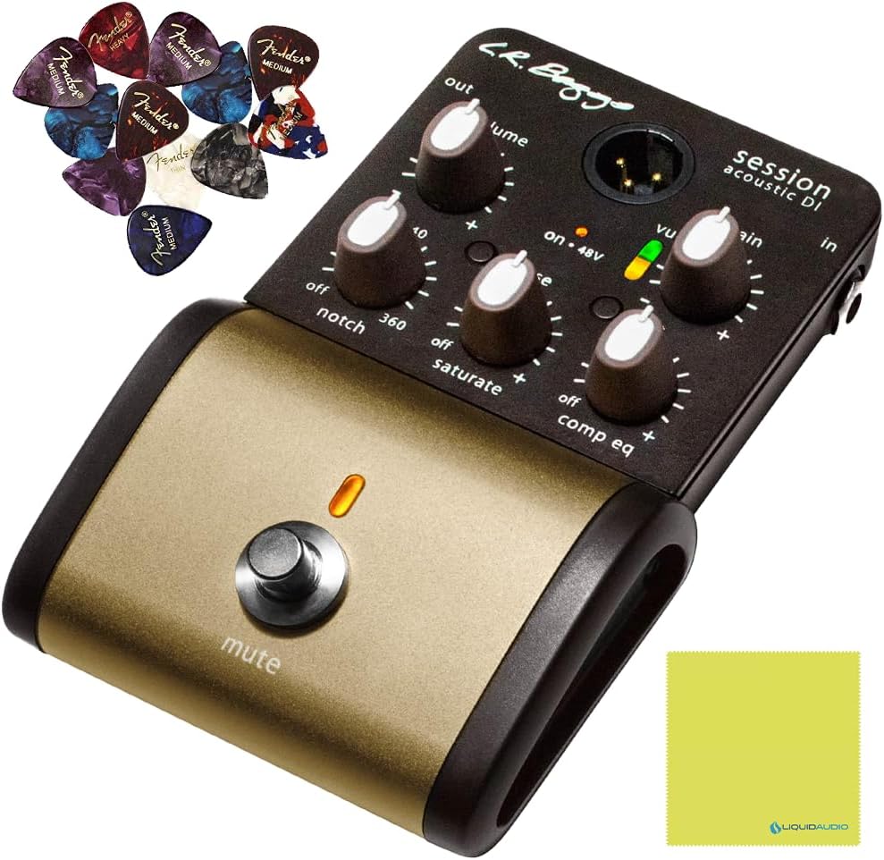 LR Baggs Session DI Acoustic Guitar Preamp + DI Bundle w/ 12x Fender Picks and Liquid Audio Polishing Cloth