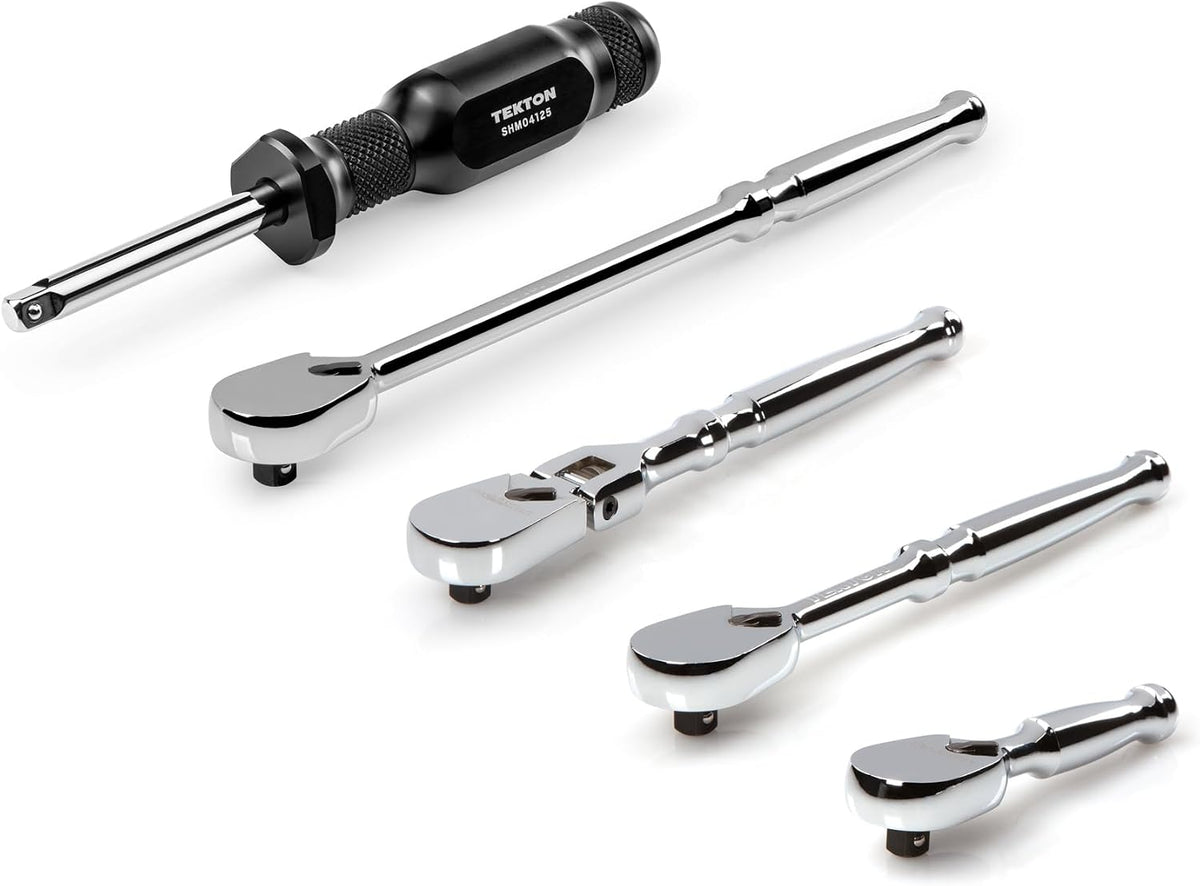 TEKTON 1/4 Inch Drive Non-Quick-Release Ratchet and Spinner Handle Set (5-Piece) | SDR99009