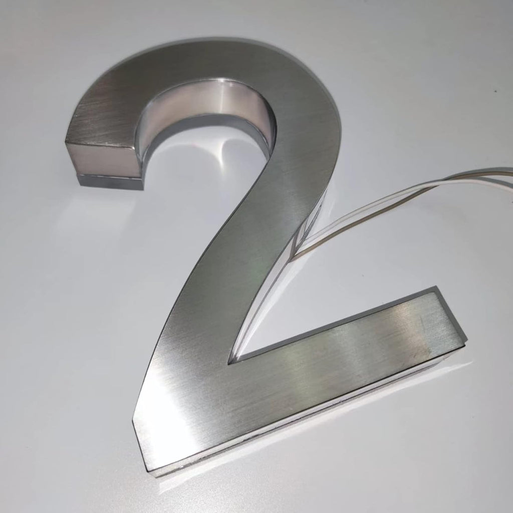 Backlit 3D LED House Number Plaque White Light 0-9 Letter A-Z Stainless Steel Illuminated Sign For Home Outdoor Address, Waterproof, Modern Floating, Brushed Silver,18 Inch,0