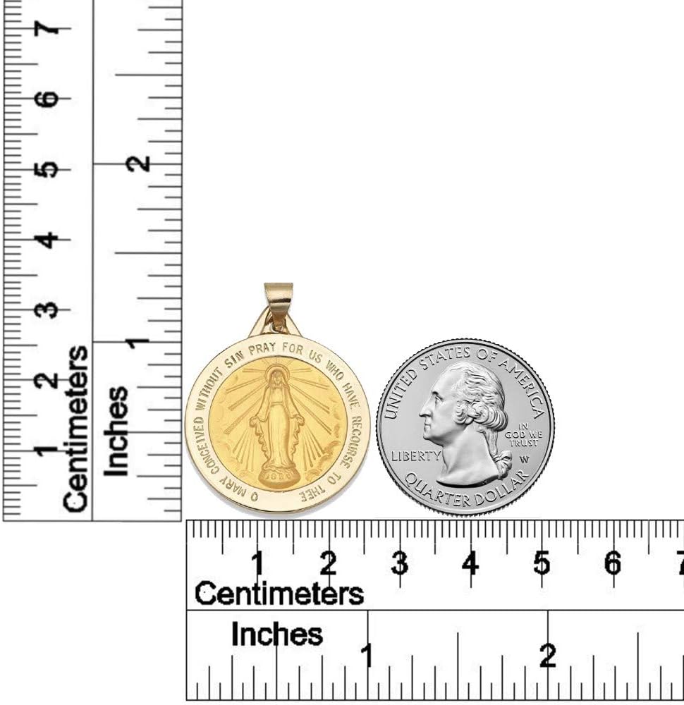 RP 14k Yellow Gold Polished Miraculous Virgin Mary Double Sided Pendant Medal, 1' Size of Quarter