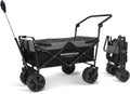 WONDERFOLD S2 Push & Pull Folding Utility Cart with Wide Beach Tires, Adjustable Push Handle, Telescopic Pull Handle with Spring Bounce Technology & Storage Pouch, Black/Gray