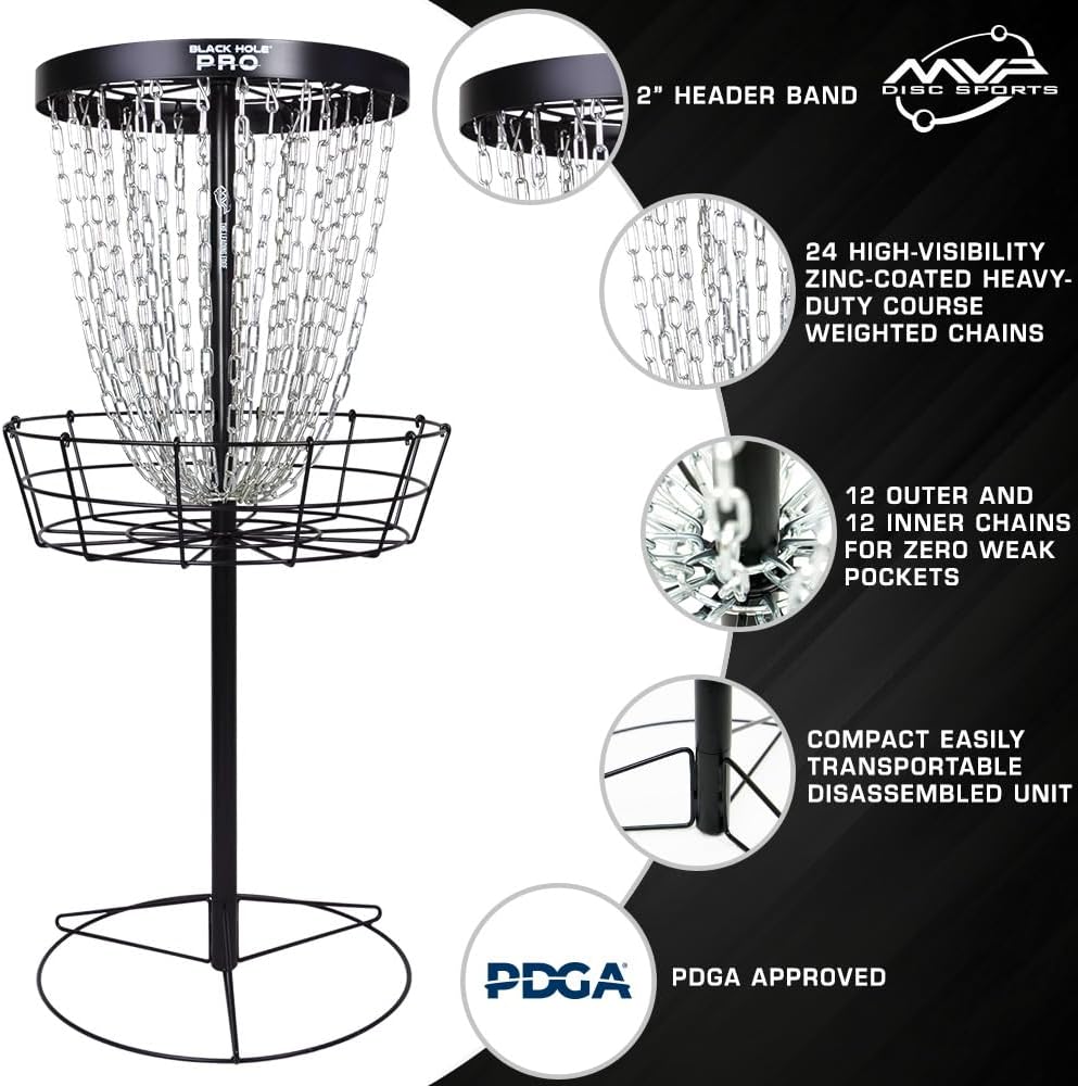 MVP Disc Sports Black Hole Pro 24-Chain Portable Disc Golf Basket Target