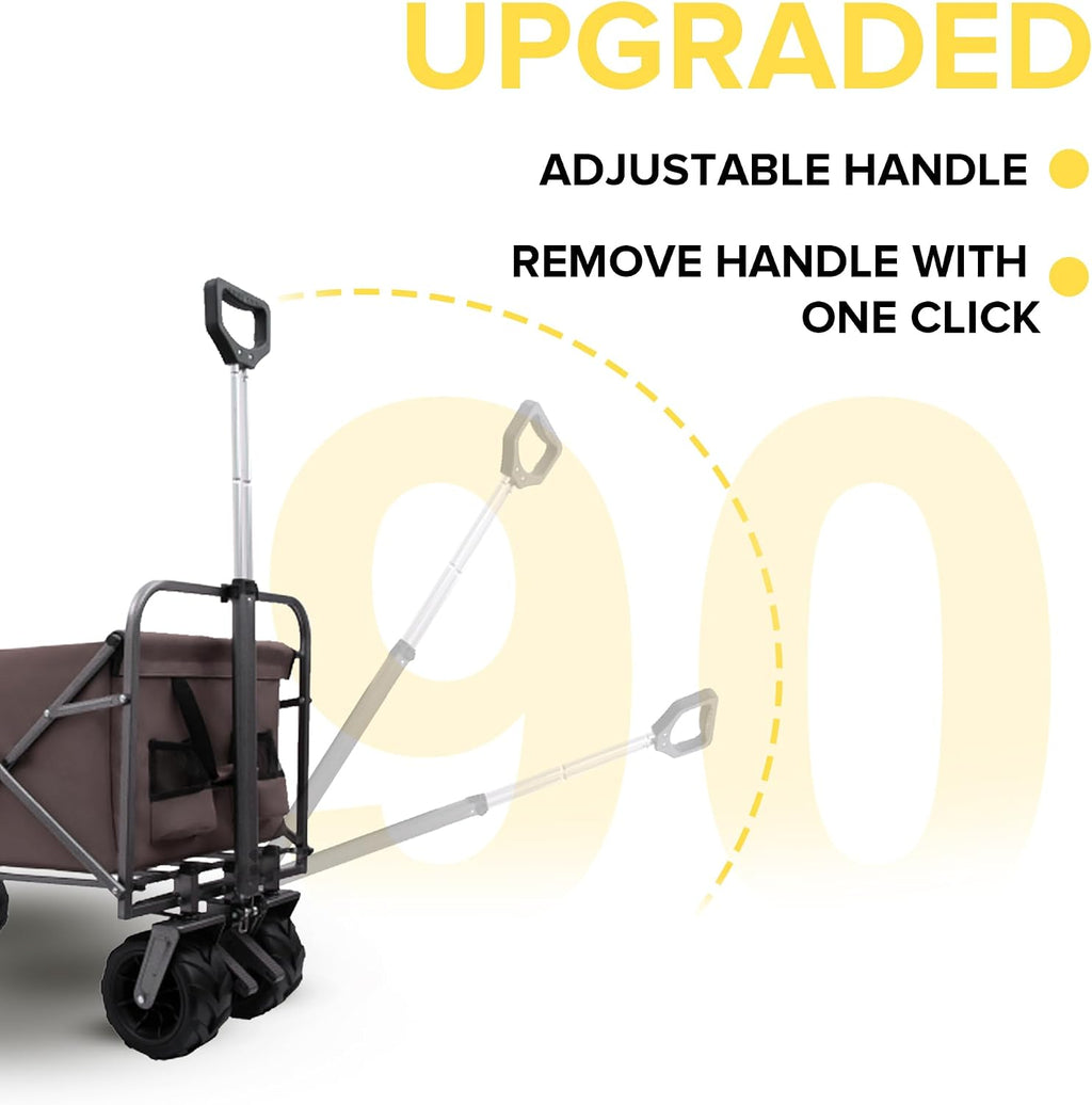 Collapsible Folding Wagon Cart, Portable Folding Beach Wagons with Wheels, Lightweight Utility Camping Wagon for Groceries, Shopping Sports Garden (Brown)