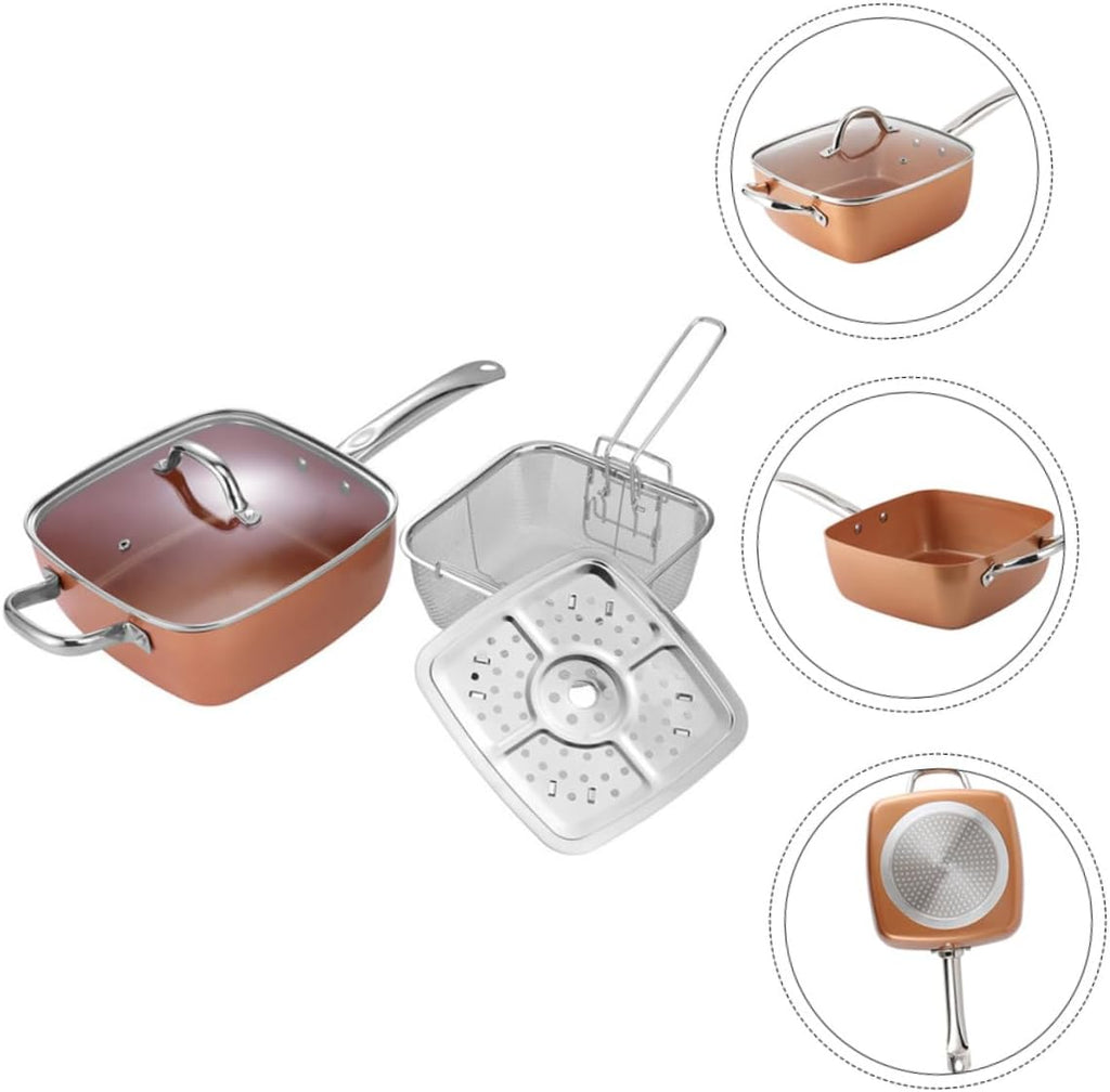LIFKOME Chef Cookware Set Non Stick Deep Pan Steam Rack Frying Basket Cookware Accessories