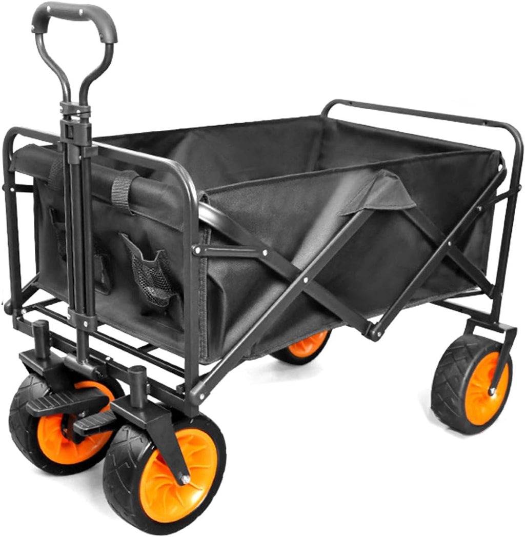 Collapsible Wagon Garden Cart,Folding Garden Carts,Beach Wagon Grocery Wagon All-Terrain Wagon Sports Beach Wagon Cart Rubber Wheel Universal Wheel Camping Cart with Folding Panels,(a) black