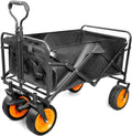 Collapsible Wagon Garden Cart,Folding Garden Carts,Beach Wagon Grocery Wagon All-Terrain Wagon Sports Beach Wagon Cart Rubber Wheel Universal Wheel Camping Cart with Folding Panels,(a) black