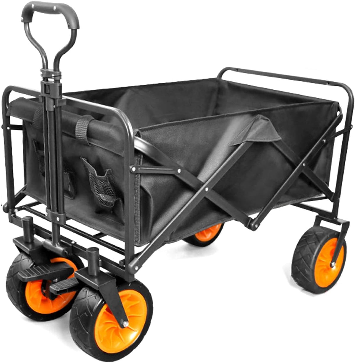Collapsible Wagon Garden Cart,Folding Garden Carts,Beach Wagon Grocery Wagon All-Terrain Wagon Sports Beach Wagon Cart Rubber Wheel Universal Wheel Camping Cart with Folding Panels,(a) black
