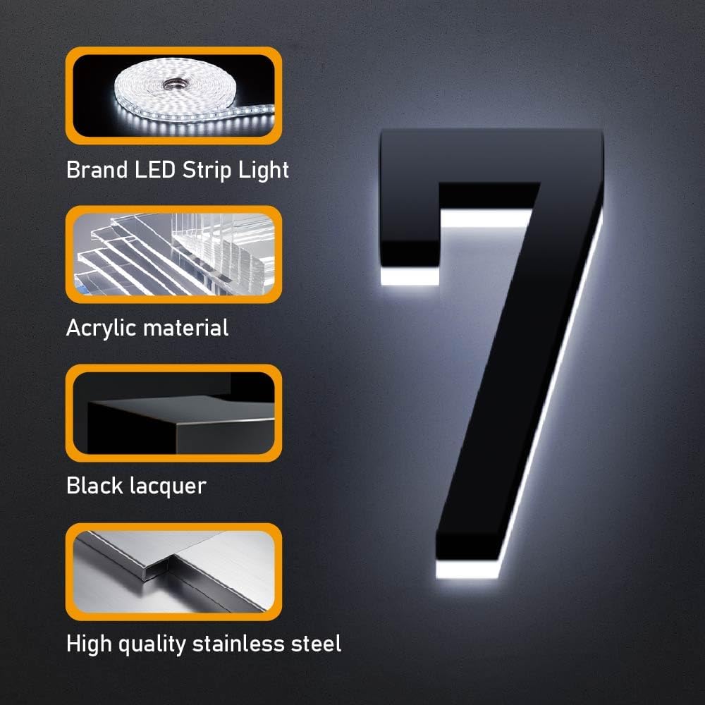 Backlit LED Illuminated House Numbers,Matte Black, Modern Address Signs Lighted Plaque For Outdoor Indoor, Weatherproof And Corrosion Resistant, Day & Night,16 Inch,R