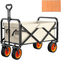 Beige Garden Carts,Collapsible Wagon,Sports Outdoor Utility Wagon Garden Wagon Sports Heavy Duty Steel Frame Foldable Yard Car Camping Cart with Double Brake and Folding Panels