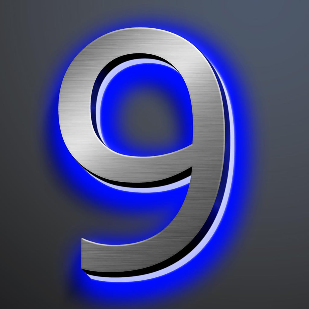 Illuminated Address Number 20 Inch, Backlit Illuminated LED House Number Enhanced Visibility, Modern Stainless Steel Lighted Address Signs, Brushed Silver, Blue Light,9