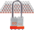 Lock Outdoor Padlocks, Key Lock, Padlocks with Same Key - Laminated Steel Keyed Padlocks with Long Shackle, 60 Pack, for Hasp Latch, Sheds, Fences, Storage Locker, School, Gym
