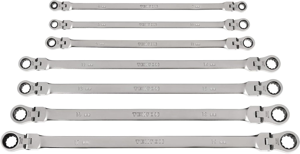 TEKTON Long Flex Head 12-Point Ratcheting Box End Wrench Set, 7-Piece (6-19 mm) | WRB96001