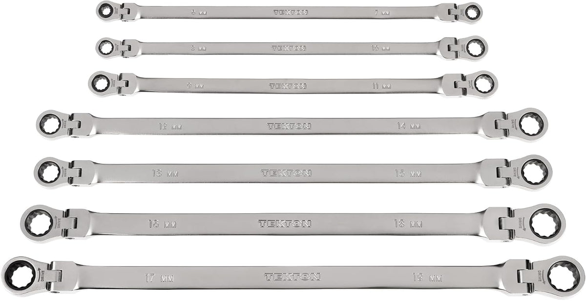 TEKTON Long Flex Head 12-Point Ratcheting Box End Wrench Set, 7-Piece (6-19 mm) | WRB96001