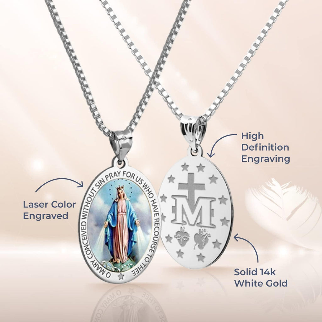 PicturesOnGold.com Miraculous Medal Necklace Catholic Virgin Mary Pendant Round Pendants for Women & Men Crafted in 10K/14K Yellow or White Gold & Sterling Silver Christian Gifts for Men & Women or First Communion Gifts for Boys or Girls