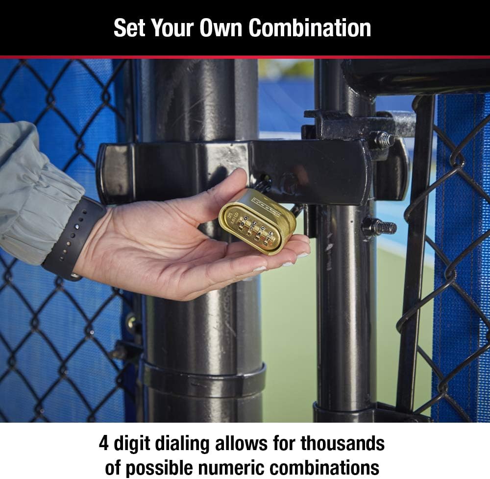 Master Lock Brass Combination Lock,Gate-Lock for Outdoor Fence or Shed,Customizable Combination Padlock with Extended 2-1/4-Inch-Long Shackle,175LHEC2,(Pack of 20)