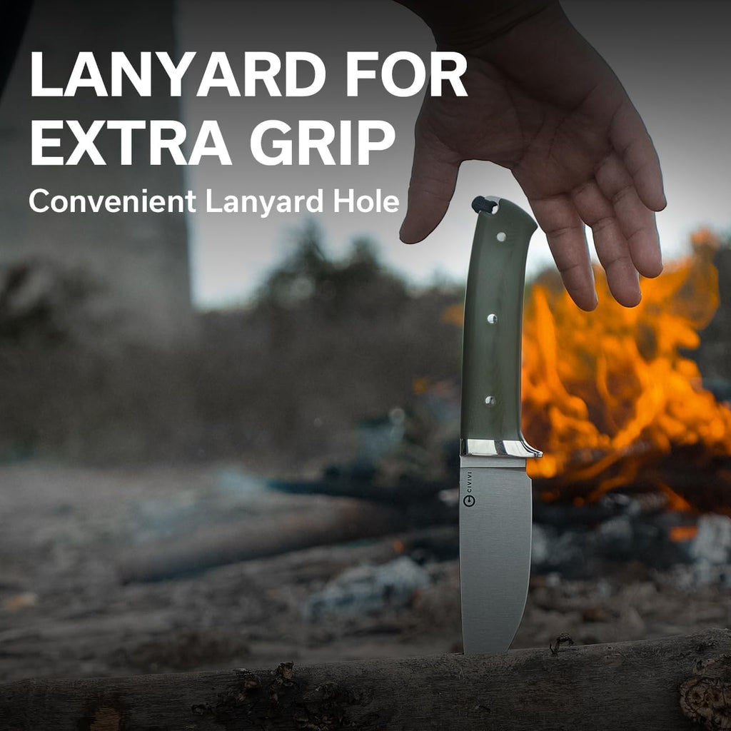 CIVIVI EDC Fixed Blade Knife with Leather Sheath, 4.6' Nitro-V Blade G10 Handle, Full Tang Cloud Peak Knife with Lanyard and Nickel Silver Guard C23044-2 (Green)