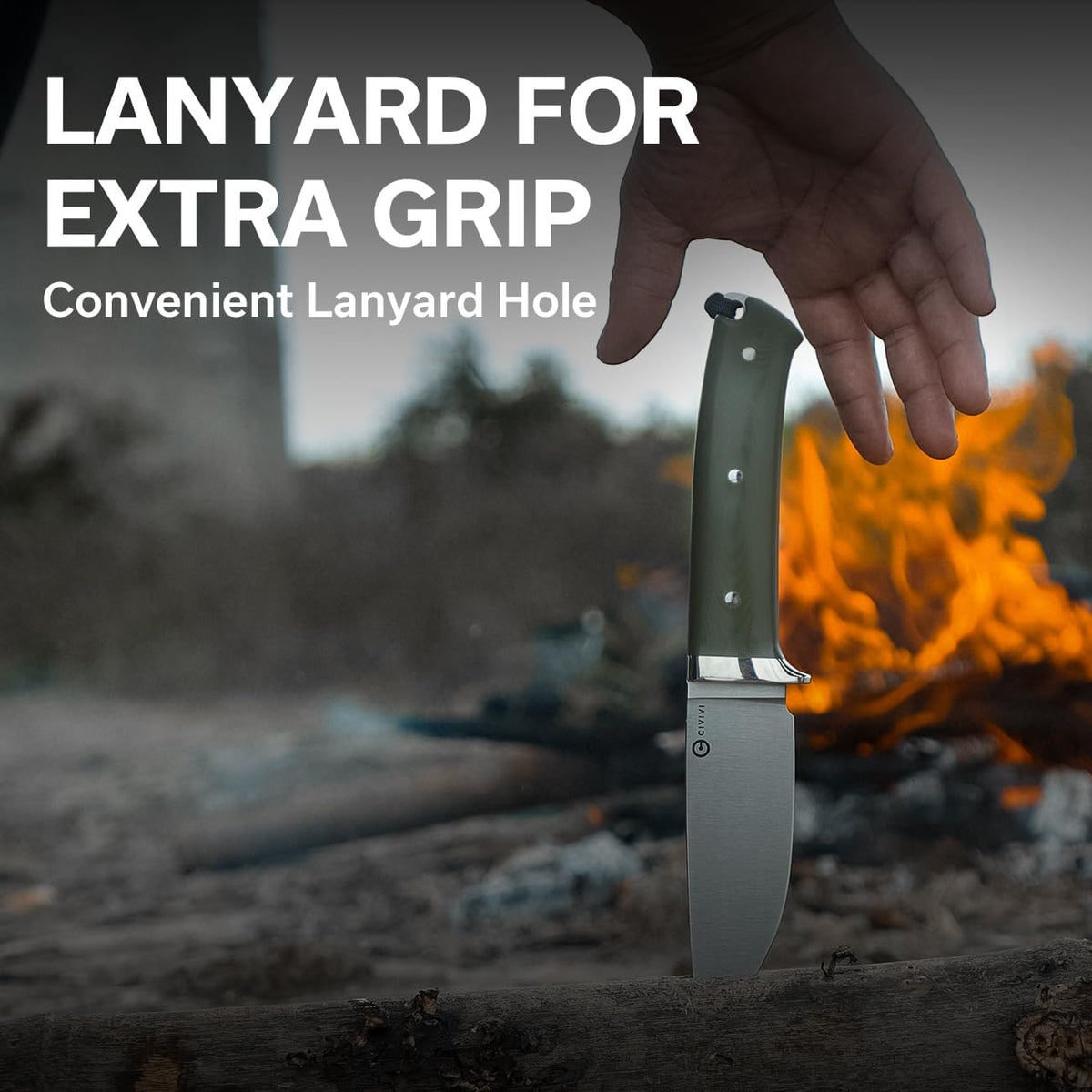 CIVIVI EDC Fixed Blade Knife with Leather Sheath, 4.6' Nitro-V Blade G10 Handle, Full Tang Cloud Peak Knife with Lanyard and Nickel Silver Guard C23044-2 (Green)
