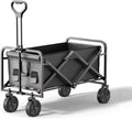 Black Garden Carts,Collapsible Wagon,Sports Outdoor Utility Wagon Garden Wagon Sports Steel Frame Foldable Yard Car Camping Cart BBQ with Double Bearing Rubber Wheel