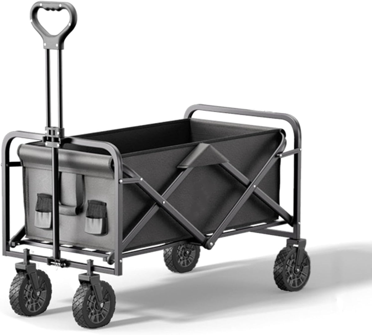 Black Garden Carts,Collapsible Wagon,Sports Outdoor Utility Wagon Garden Wagon Sports Steel Frame Foldable Yard Car Camping Cart BBQ with Double Bearing Rubber Wheel