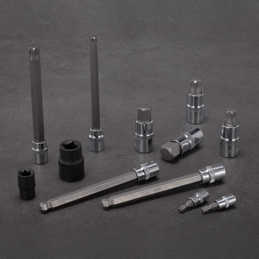 107-Piece Allen and Torx Bit Socket Set, 1/4', 3/8' and 1/2' Drive Hex/Ball End Hex/Extra Long Tamper Proof Torx SAE & Metric Bit Set