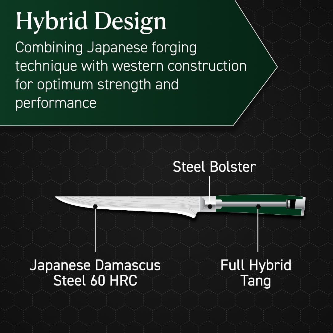 HexClad 6 Inch Japanese Damascus Stainless Steel Boning Knife, Full Tang Construction, Pakkawood Handle
