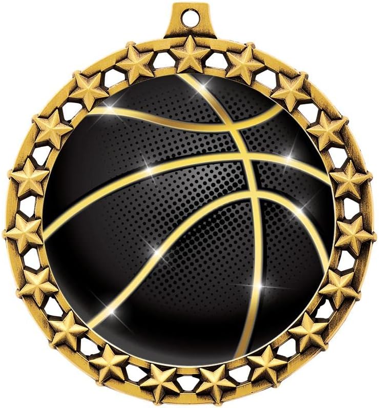 Crown Awards Basketball Shadow Medal Award, 2.5' Galaxy Star Gold Trophy Medal Prime