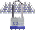 Laminated Steel Padlocks, Keyed Alike - 60 Pack, 1-9/16' Shackle, Brass Cylinder, Metallic, For Hasp Latch, Sheds, Fences, Storage Locker, School, Gym