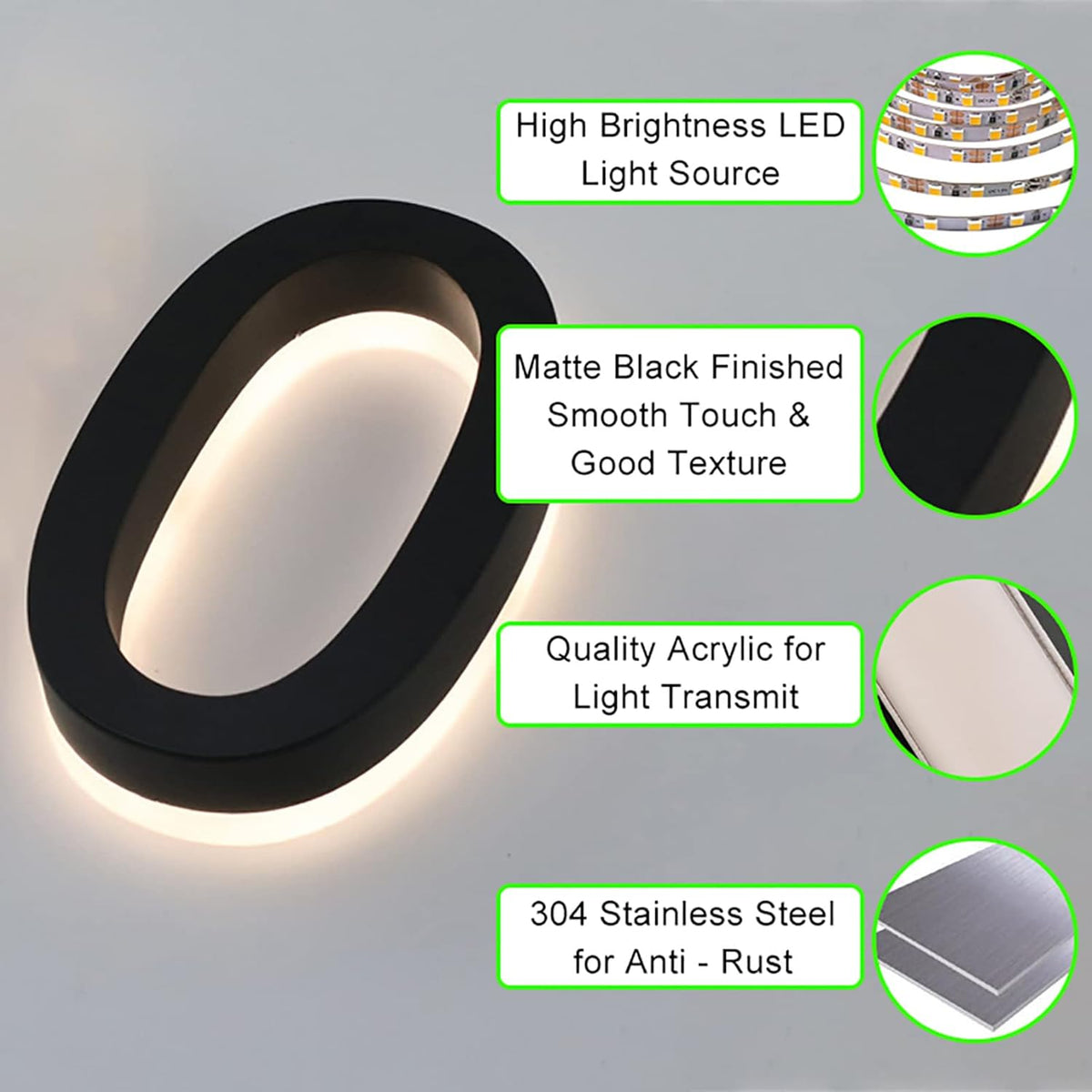 Backlit Illuminated LED Address Numbers 16', Lighted House Number Signs, Outdoor, Modern, Weatherproof And Corrosion Resistant,N