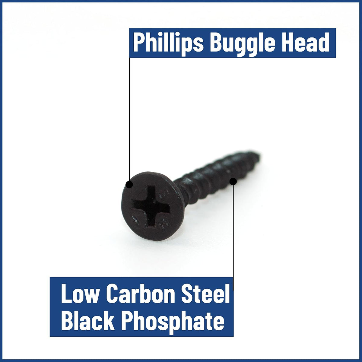 #6 x 1 1/4' Fine Thread Drywall Screw Hi-Lo Phillips Bugle Head - Low Carbon Steel Black Phosphate - Pack of 8000