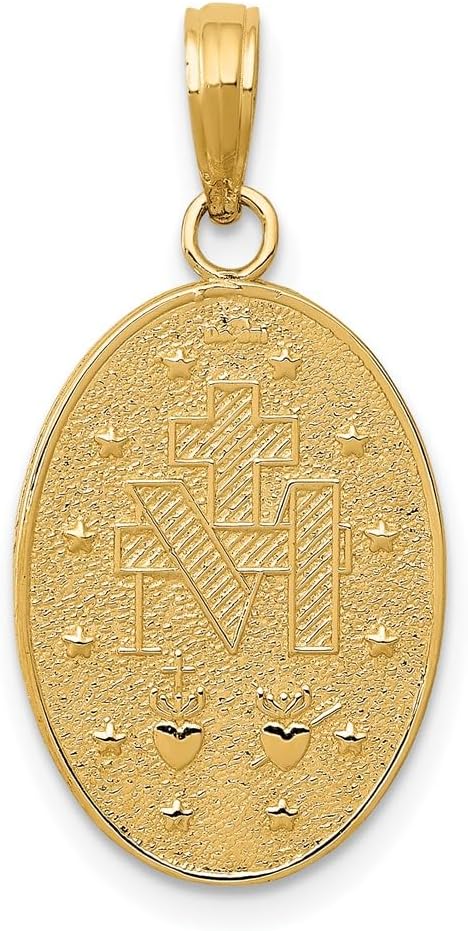 DEWBERRY 14k Yellow or White Gold Miraculous Medal Pendant | Religious Charms | Unisex Miraculous Pendant | Medal Pray For US Pendants for Men's Womens | Hollow Miraculous Medal With Scallop Frame
