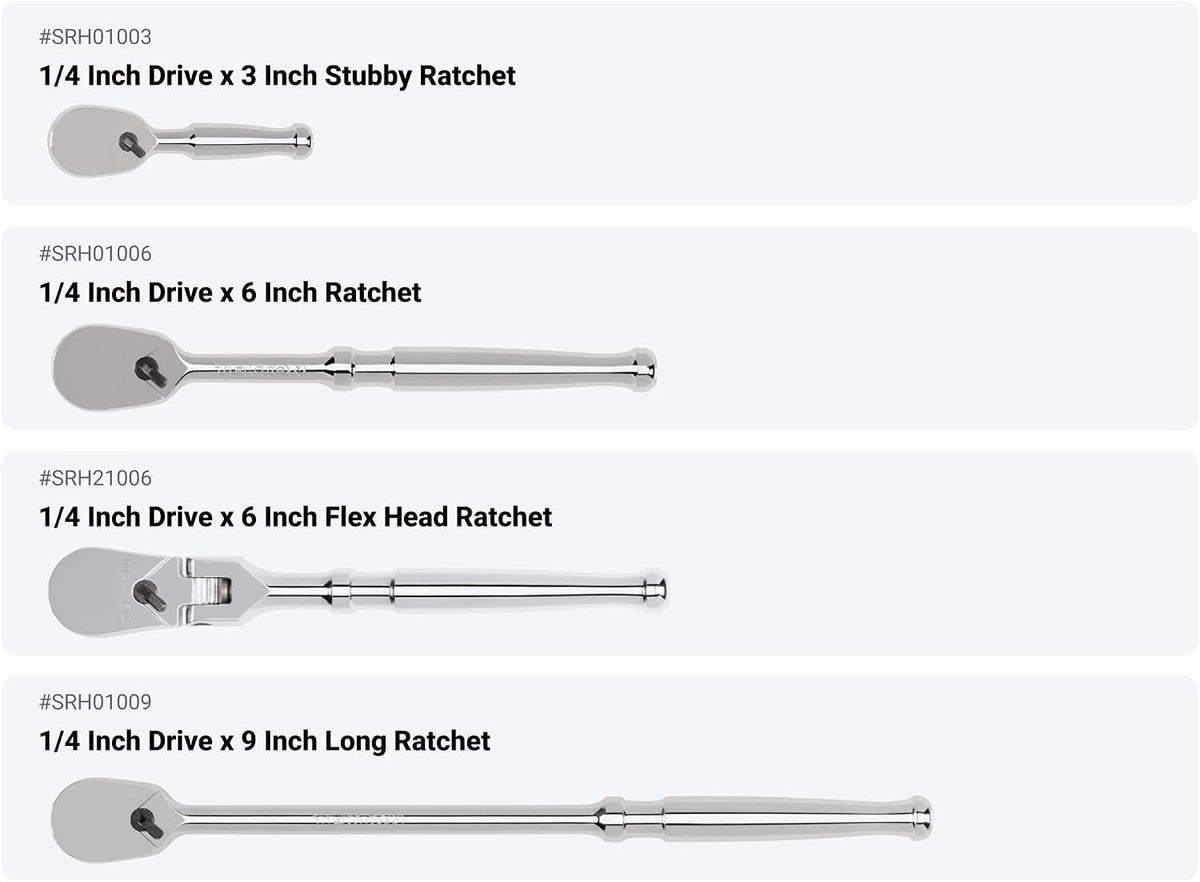 TEKTON 1/4, 3/8, 1/2 Inch Drive Non-Quick-Release Ratchet and Breaker Bar Set (15-Piece) | SDR99901