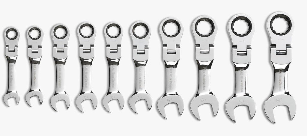 GEARWRENCH 10 Pc. 12 Pt. Stubby Flex Head Ratcheting Combination Wrench Set, Metric - 9550