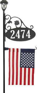 Address America USA Handcrafted Park Place Reflective Address Sign with Decorative American Flag and Solar Light - 47' Pole