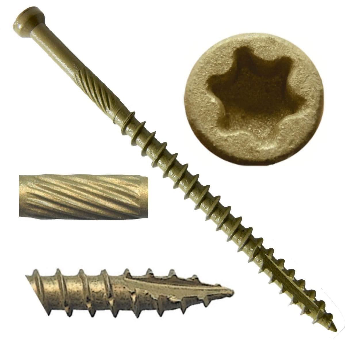 Jake Sales #7 x 2-1/2' Bronze Coated Multipurpose Wood Screw Torx/Star Tiny Finish Head (Full Box - 3000 Screws) Exterior Coated - ACQ Compatible Wood Screws