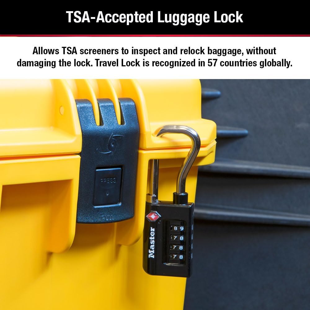 Master Lock Padlock, Set Your Own Combination TSA Accepted Luggage Lock, 1-5/16 in. Wide, Black, 4 pk, 4696EC4 (Pack of 10)