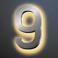Backlit Illuminated LED House Numbers For Outside 16 Inch, Lighted Address Signs For House, Large Modern Illuminated Address Number, Brushed Silver, Warm White Light,9