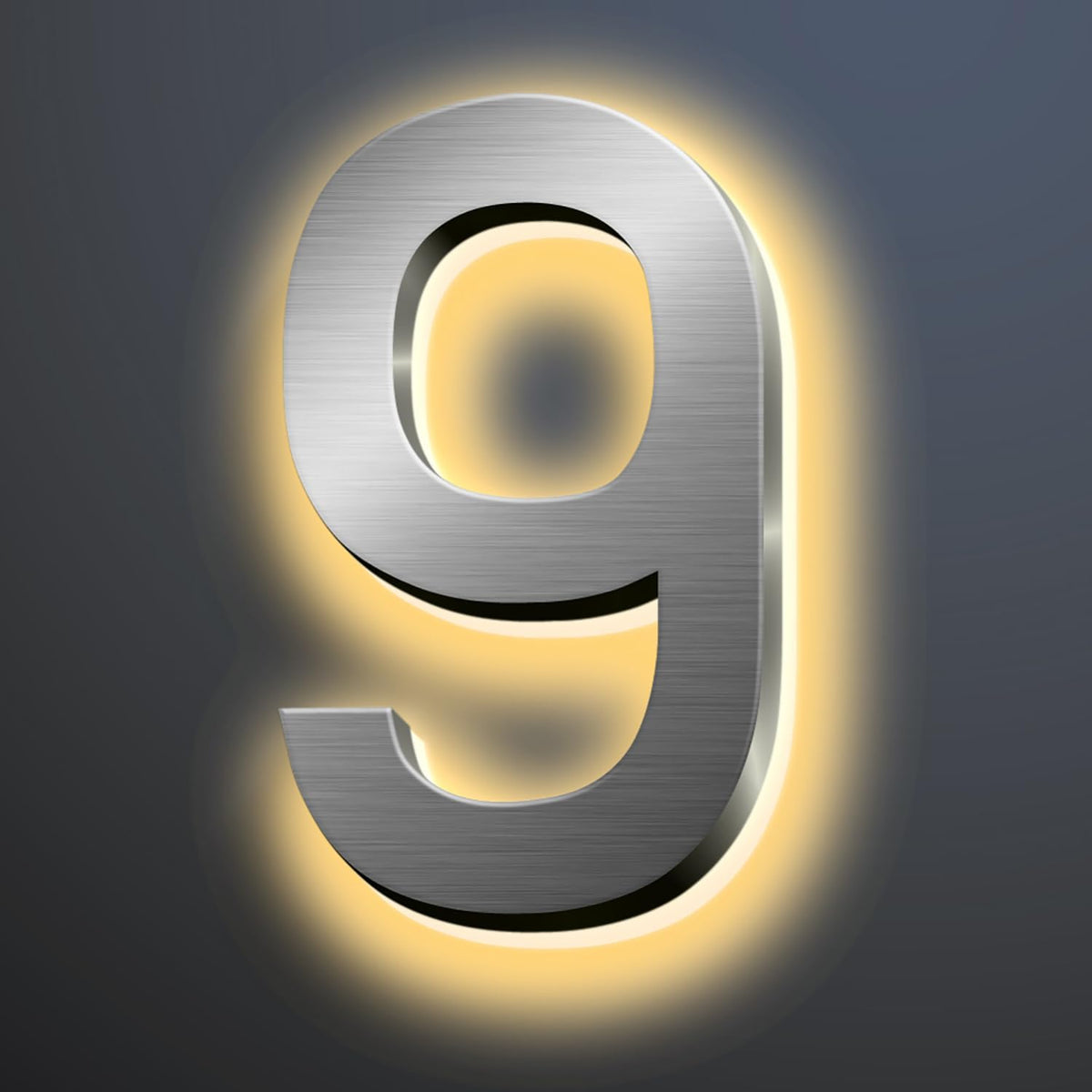 Backlit Illuminated LED House Numbers For Outside 16 Inch, Lighted Address Signs For House, Large Modern Illuminated Address Number, Brushed Silver, Warm White Light,9