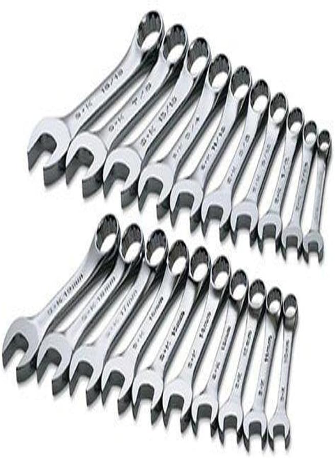SK Tools USA 20 Piece, Short Pattern, 12 Point, SAE & Metric, SuperKrome® Combination Wrench Set: 3/8' - 15/16' & 10MM - 19MM | 86250
